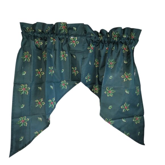 Vintage Sunshine Set 2 Cafe Curtains Holly Berry Leaf Panels Window Drape Leaves - Picture 1 of 3